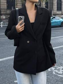 DAZY 女士时尚蕾丝拼接双排扣西装外套，春秋季