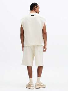 SUMWON Washed Sleeveless Tank Top And Relaxed Fit Shorts Co-Ord Set Summer Casual Outfit Cream - Khaki - View 2