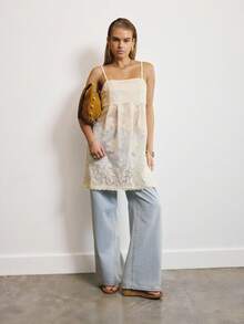 Aralina Women's Casual Elegant Thin Strap Sheer Lace Long Top Party Dresses Perfect For Going Out Outfits Christmas New Years And Thanksgiving Outfits - Apricot - View 8