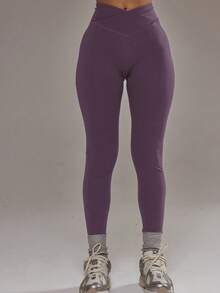 Musera Sport Quần legging chéo phía trước, chỉ bao gồm phần dưới, quần thể thao mùa đông, đồ tập gym, đồ tập luyện, chất liệu hợp kim. - Màu tím - Xem 3