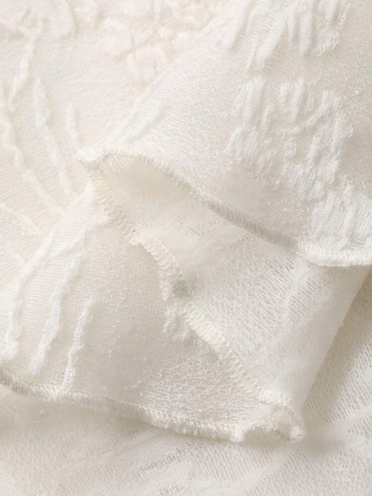 FRIFUL 女士圆领蕾丝刺绣修身短袖露脐上衣，夏季 - 白色 - 查看 8