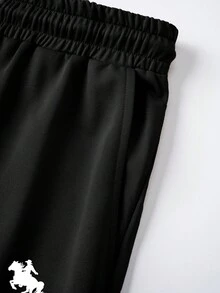 Manfinity Joysei 两件套经典黑白条纹小Logo印花休闲T恤和短裤套装 - 彩色 - 查看 3