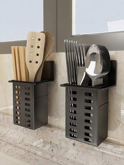 Väggmonterad tandborste- och tandkrämshållare för badrum, svart, med plats för kam/rakhyvel och duschgel (ingen borrning krävs). Badrumsinredning, höstdekor.