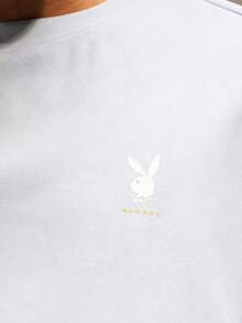 PLAYBOY X SUMWON Men's Boxy Fit Elbow Sleeve Crew Neck T-Shirt With Small Chest Logo Casual Streetwear Basic Tee Relaxed Summer Essential - Blue - View 5