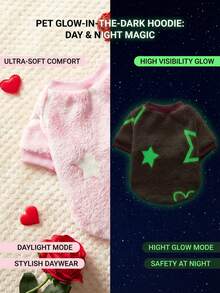 PETSIN Valentine's Day (With Glow) 1 Pc Pink Glow-In-The-Dark Heart & Star Pattern Flannel Printed Pet Sweatshirt - Multicolor - View 1