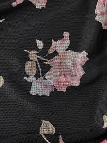 SHEIN MOD Fustă midi vintage neagră cu imprimeu, pliuri – perfectă pentru vacanță, întâlniri, picnic, petrecere, bal, festival și ziua de naștere; stil vintage romantic. - Negru - Vizualizare 4