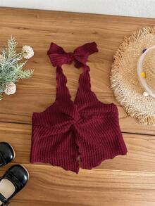 SHEIN LMoss Kids Young Girl Solid Color Twist Design Fashion Halter Neck Vest