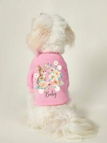 PETSIN 1 Cute Bunny Bouquet Printed Pet For Autumn And Winter, Pink Thick Warm Pet Clothing - Pink - View 3