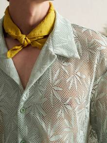 Airaco Áo sơ mi nam tay ngắn, màu trơn, cài cúc phía trước, chất liệu lưới xuyên thấu, khoét lỗ. - màu xanh lá - Xem 8