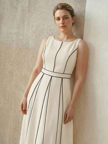 MOTF PREMIUM PLUS ELEGANT CONTRAST PIPING MIDI DRESS, SPRING/SUMMER - Apricot - View 4