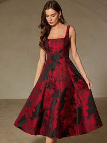 Revavyn 时尚设计优雅百搭通勤休闲提花无袖连衣裙 - 彩色 - 查看 2