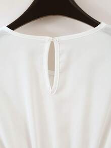 SHEIN Franclia Elegant White Autumn Blouse For Women,Sheer Fabric,Elastic Ruffle Cuffs,Ruched Hem,Oversized Bow,Korean Style Formal Top,Vacation Holiday Apparel - Apricot - View 7