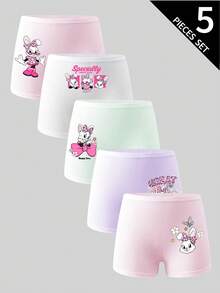 5pcs/Pack Girls' Comfortable Rabbit Print Briefs - Pink - View 1