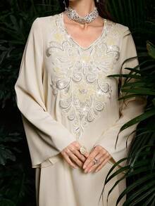 Al Najma Elegant Embroidered Collar Long Sleeve Apricot Women Cardigan - Apricot - View 1