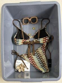 Swim Vcay 女士两件套泳衣，性感度假优雅浪漫吊带沙滩装 - 彩色 - 查看 2