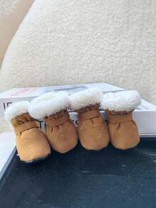 PETSIN Cute Dog Shoes Winter New Candy Color Series, Thermal Lined Thickened Warm Dog Boots, Soft-Soled Pet Shoes For Teddy Small Dogs, Anti-Slip Comfortable Dog Footwear - Brown - View 6