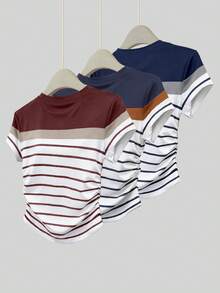 SHEIN Tween Girls 3 PiecesStriped Print Snug Fit T-Shirt Set - Multicolor - View 2
