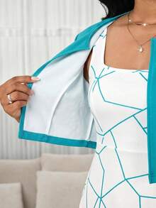 SHEIN Lady Bộ đồ nữ cổ vuông dây bản rộng họa tiết hoa thanh lịch gồm 2 món - Màu xanh lam - Xem 7