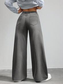 SHEIN Tall CURVE 大码女式宽松牛仔裤，适合夏季度假、7月4日、俱乐部、办公室、乡村音乐会、锐舞派对、游轮等场合，打造颓废摇滚风高腰牛仔裤造型 - 淺色水洗藍 - 查看 2