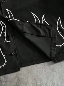 AXEPEAK 男士短袖前开襟休闲时尚衬衫 - 黑色 - 查看 9