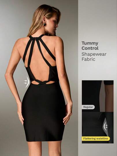 Nuvra Women's Sexy Backless Solid Color Knitted Sleeveless Halter Midi Bodycon Dress,New Women's Swimwear ArrivalFor School,Suitable For Holiday, Date, Afternoon Tea, Western, Cruise, Beach, Island, Road Trip, All Seasons, Music Festival, Boho Vacation,Bohemian Vacation, Chill Autumn ,Western Boho ,Elegant Tops For Women Black Backless Dress Tummy Control Dress Shapewear Dress Stretchy Dresses Racerback Dress