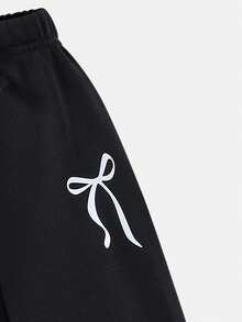 Sparklyn Girls' Wide Leg Pants With Bow Waist, Butterfly Print, Fashion Casual Sports Bottoms, Grey, Back To School - Black - View 4