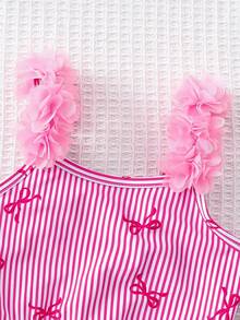 Emery Rose Kids Emery Rose Kids 2件套女童条纹3D立体花卉吊带泳衣上衣和泳裤套装 - 彩色 - 查看 2