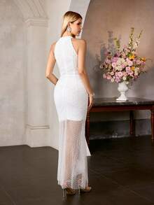 MOTF Soiréza 女士白色珍珠纹理面料开衩大腿露背派对鸡尾酒礼服 - 白色 - 查看 3