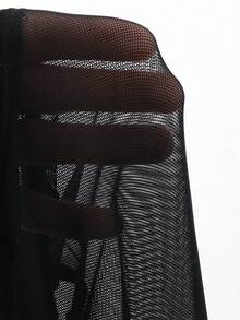 FRIFUL Camiseta de mujer de verano de unicolor, con parches de malla transparente, ajuste ceñido y versátil - Negro - Ver 8