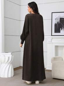 Al Najma New Autumn Vintage Contrast Color Plaid  Casual Dress - Coffee Brown - View 2
