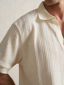 Airaco Men's Solid Color Textured Collar Short Sleeve Casual Versatile T-Shirt - Beige - View 2