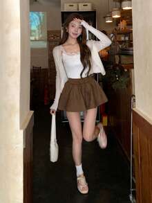 DAZY Women's Solid Color Casual Korean Style Versatile Summer Skirt - Coffee Brown - View 7