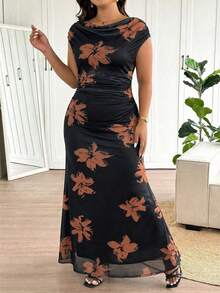 SHEIN Frenchy Plus Size Elegant Tie Dye Print Maxi Fishtail Dress,Formal Dresses For Women - Multicolor - View 3