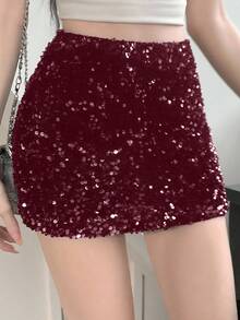 DAZY Women's Solid Color Low Waist Super Short Mini Skirt, All Season - Burgundy - View 6