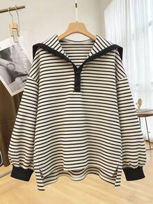 Resyla 女士休闲条纹水手领卫衣，秋季款