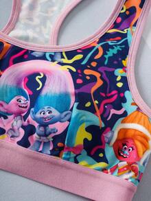 Trolls X SHEIN Bộ áo ngực và quần lót không dây họa tiết hoạt hình mềm mại thoải mái cho nữ - Hồng - Xem 8
