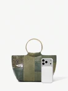 Maija حقائب يد للسيدات، ذات مقبض علوي، طراز رجعي، عتيق، مقبض من الأجهزة، من مادة البولي يوريثان المنقوشة، أنيقة، بسيطة، شخصية، متعددة الاستخدامات، كلاسيكية، للتنقل، العمل، المواعيد، اليومي، التسوق، وتناول الشاي بعد الظهر - الربط الأخضر - مشاهدة 5