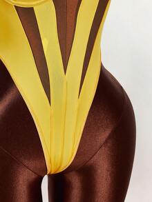 Amplova Women's Sexy Mesh Patchwork Sling Bodysuit, Summer