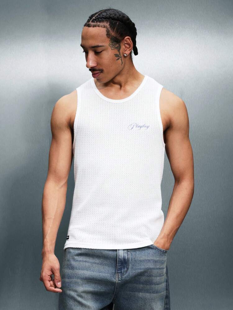 PLAYBOY X SUMWON Logo Tank Top Sleeveless Mesh Knit Ribbed Texture Casual Summer Essential