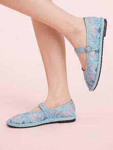 CUCCOO DOLLMOD Women Casual Versatile Commute Daily 3D Floral Mesh Flats - Mint Green - View 5