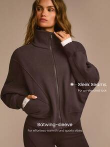 GLOWMODE Everyday Fleece Warmth Whisperer Soft Warm Lightweight Front Back Seam Detailing Pockets Batwing Sleeve High Neckline Full-Zip Jacket Autumn Winter Daily Casual