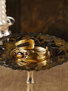 Glisma 18K镀金不锈钢天然虎眼石手镯，适合Y2K、妈妈、女性、女孩、秋季、冬季、节日、假期、度假、老钱、万圣节、派对、夜店、购物、复古、高级、金属质感、西部珠宝、老钱、宝石、服装、送给妈妈/女性/女孩/母亲、高级、性感/优雅、夏季/海滩/舞会、多层/宝石/串珠/水晶、魅力/粗犷 - 金黃色 - 查看 5