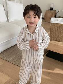 DAZY Toddler Boys' Striped Casual Comfortable Long Sleeve Shirt Set - Beige - View 4