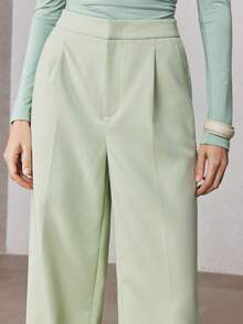 ZEYLAH Women's Mint Green Casual Wide Leg Suit Pants, Spring - Mint Green - View 5