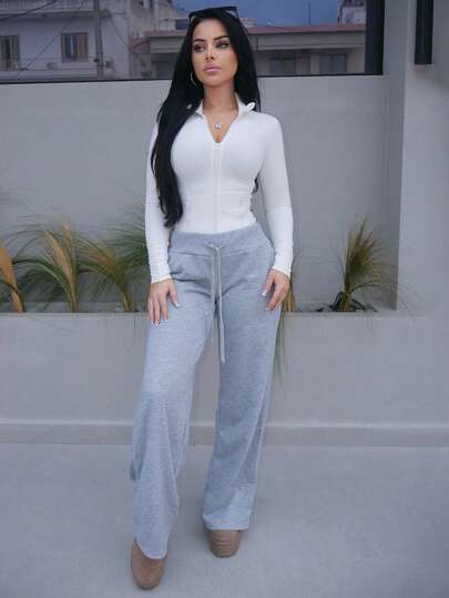 Vassilux 舒适休闲纯色针织低腰阔腿女式运动裤