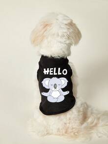 PETSIN 1pc Koala Letter Printed Pet Vest, Breathable And Skin Friendly, Black Version