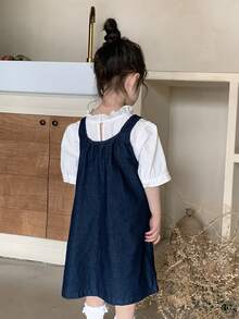 DAZY Baby Girl Vintage Korean Style Washed Bib Dress Toddler Girls Clothes - Dark Wash - View 2