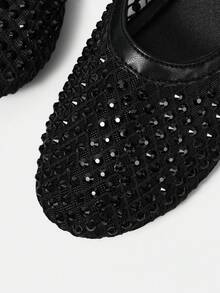 CUCCOO HITCHD Women's Fashionable & Elegant Rhinestone Decor Buckle Flats - Black - View 10