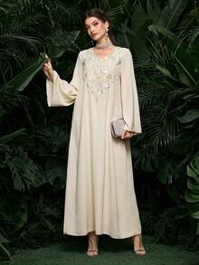 Al Najma Elegant Embroidered Collar Long Sleeve Apricot Women Cardigan - Apricot - View 5