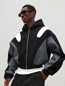 Áo hoodie ngắn tay SUMWON có khóa kéo, phối màu tương phản, thích hợp cho phong cách đường phố thường ngày, mùa đông thu, kiểu dáng rộng rãi, trơn. - màu đen - Xem 5